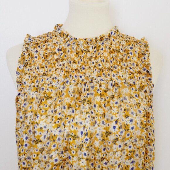 cottagecore boho smocked flowy country floral top sheer metallic - Picture 1 of 9